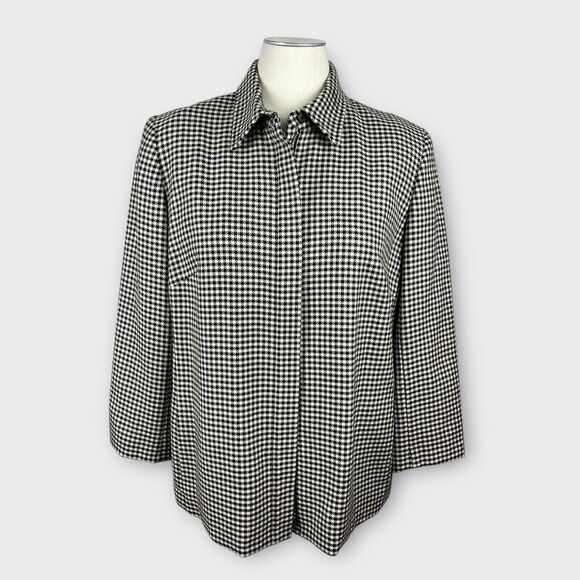 Lauren Ralph Lauren 100% Wool Blazer Jacket Sz 18W Houndstooth Equestrian Zip - Picture 1 of 10